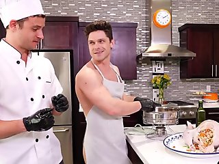Prolapse cook hunk assfisted by colleague in the kitchen